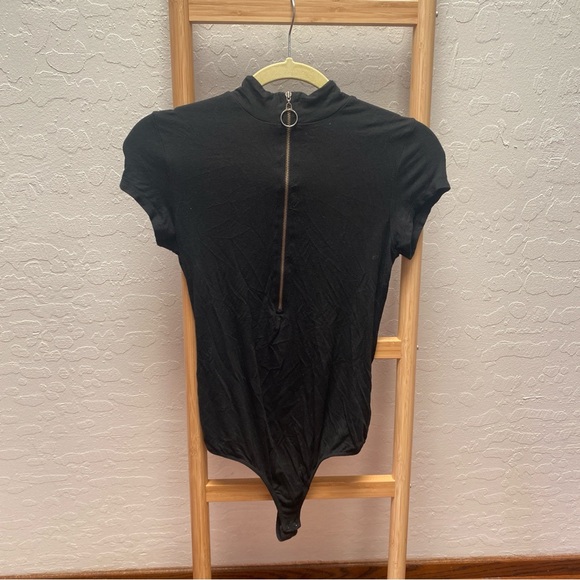 Enza Costa Mock Neck Front Zip Bodysuit - BLACK, small - Picture 3 of 7